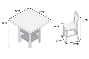 English Elm Dining Counter Height Set Square Rubberwood Table with Shelf and Four Upholstered Chairs B011P564880