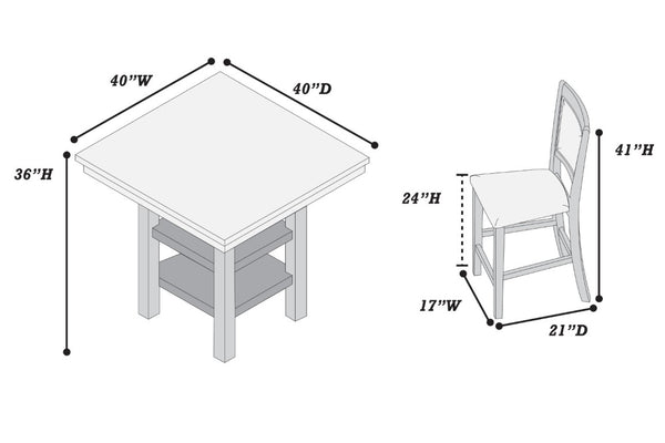 English Elm Dining Counter Height Set Square Rubberwood Table with Shelf and Four Upholstered Chairs B011P564880
