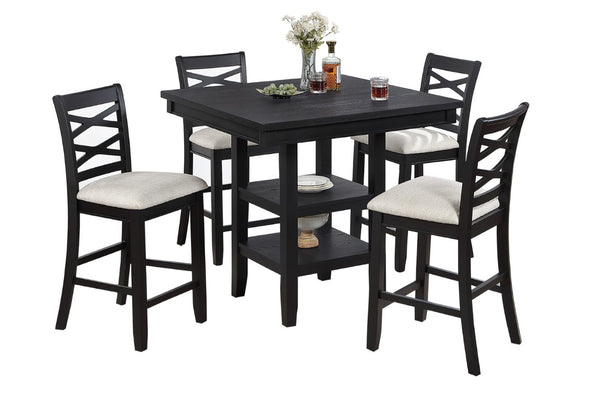 English Elm Antique Black 5 Piece Counter Height Dining Set with Cross Back Chairs and Storage Shelf B011P564881