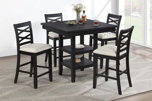 English Elm Antique Black 5 Piece Counter Height Dining Set with Cross Back Chairs and Storage Shelf B011P564881