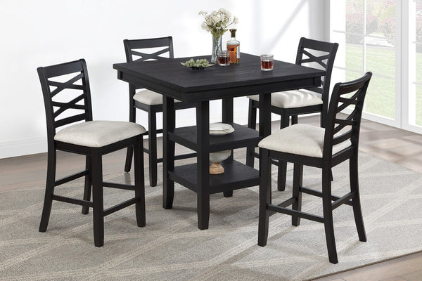 English Elm Antique Black 5 Piece Counter Height Dining Set with Cross Back Chairs and Storage Shelf B011P564881