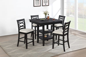 English Elm Antique Black 5 Piece Counter Height Dining Set with Cross Back Chairs and Storage Shelf B011P564881