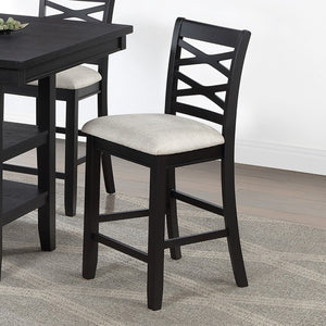English Elm Antique Black 5 Piece Counter Height Dining Set with Cross Back Chairs and Storage Shelf B011P564881