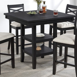 English Elm Antique Black 5 Piece Counter Height Dining Set with Cross Back Chairs and Storage Shelf B011P564881