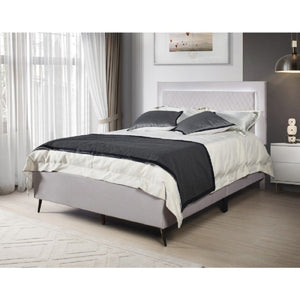 English Elm Velvet Full Platform Bed with LED Headboard Lattice Tufting and Angled Metal Legs Light Gray B011P565581