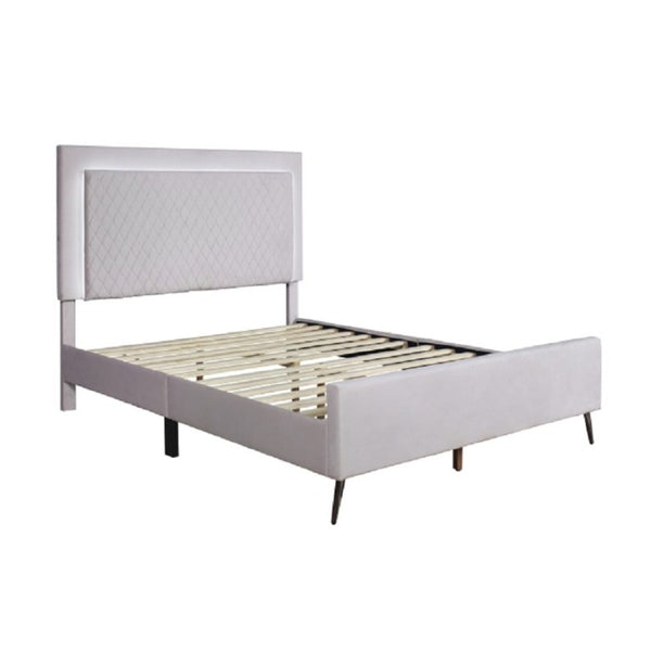 English Elm Velvet Full Platform Bed with LED Headboard Lattice Tufting and Angled Metal Legs Light Gray B011P565581