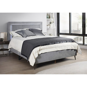 English Elm Velvet Full Platform Bed with LED Headboard Lattice Tufting and Angled Metal Legs Dark Gray B011P565582