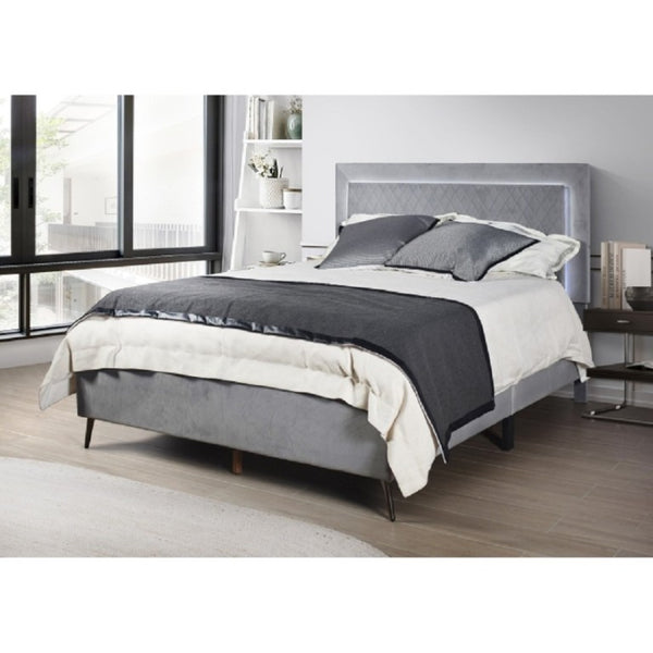 English Elm Velvet Full Platform Bed with LED Headboard Lattice Tufting and Angled Metal Legs Dark Gray B011P565582