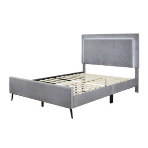 English Elm Velvet Full Platform Bed with LED Headboard Lattice Tufting and Angled Metal Legs Dark Gray B011P565582