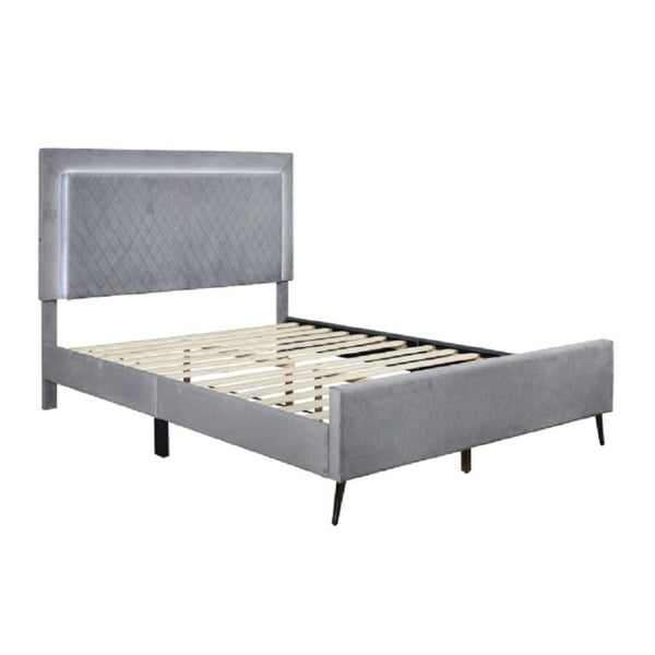 English Elm Velvet Full Platform Bed with LED Headboard Lattice Tufting and Angled Metal Legs Dark Gray B011P565582