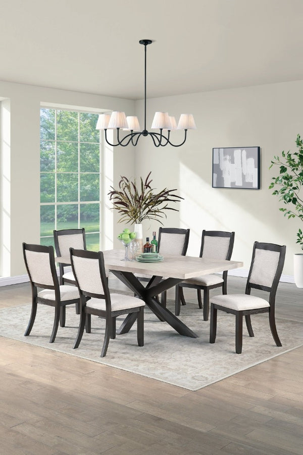 English Elm Antique Black Wood Frame Dining Chairs Set of Two with Beige Upholstered Arched Back B011P565587