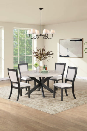 English Elm Antique Black Wood Frame Dining Chairs Set of Two with Beige Upholstered Arched Back B011P565587