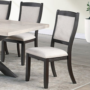 English Elm Antique Black Wood Frame Dining Chairs Set of Two with Beige Upholstered Arched Back B011P565587