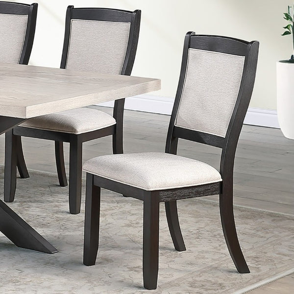 English Elm Antique Black Wood Frame Dining Chairs Set of Two with Beige Upholstered Arched Back B011P565587