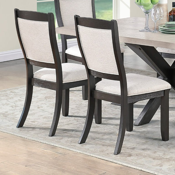 English Elm Antique Black Wood Frame Dining Chairs Set of Two with Beige Upholstered Arched Back B011P565587