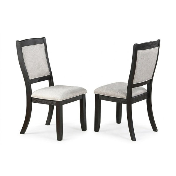 English Elm Antique Black Wood Frame Dining Chairs Set of Two with Beige Upholstered Arched Back B011P565587