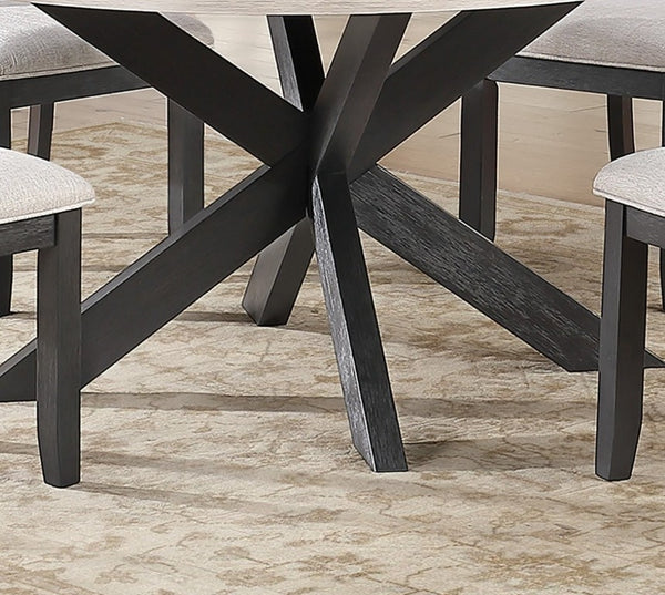 English Elm 1Pc Round Pedestal Dining Table Two Tone Woodgrain Top Antique Black Sculptural Base B011P565592