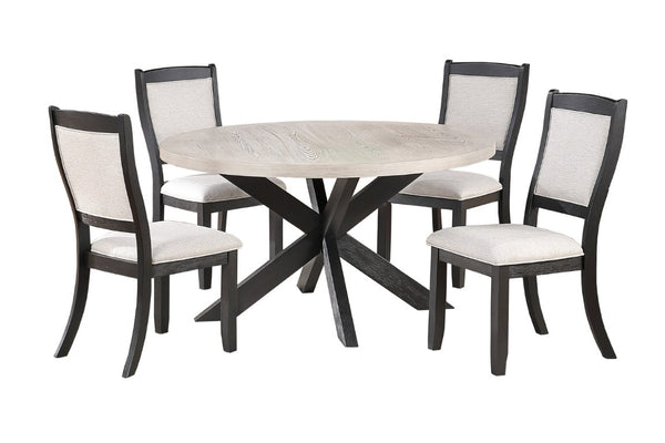 English Elm 1Pc Round Pedestal Dining Table Two Tone Woodgrain Top Antique Black Sculptural Base B011P565592