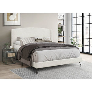 English Elm Boucle Upholstered Full Platform Bed with Sculptural Arc Wingback Headboard and Hairpin Legs Beige B011P565593