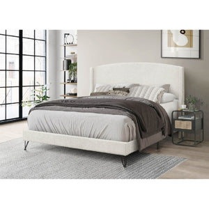 English Elm Boucle Upholstered Full Platform Bed with Sculptural Arc Wingback Headboard and Hairpin Legs Beige B011P565593