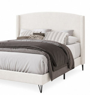 English Elm Boucle Upholstered Full Platform Bed with Sculptural Arc Wingback Headboard and Hairpin Legs Beige B011P565593