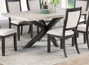 English Elm 1Pc Transitional Rectangular Dining Table Two Tone Melamine Top Sculptural Pedestal Base B011P565597