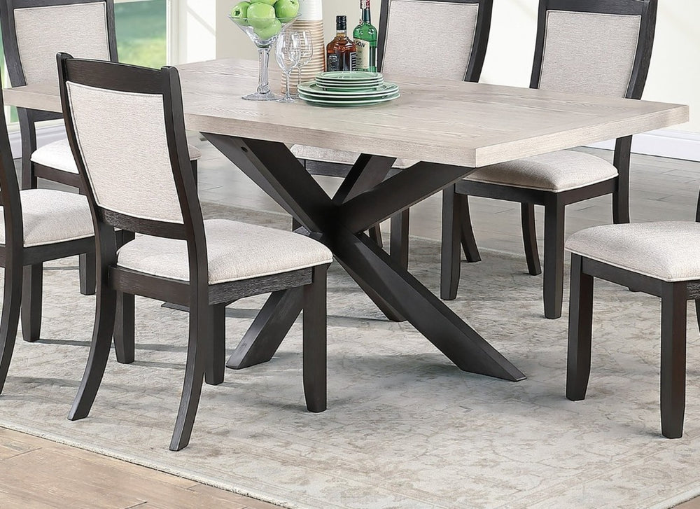 English Elm 1Pc Transitional Rectangular Dining Table Two Tone Melamine Top Sculptural Pedestal Base B011P565597