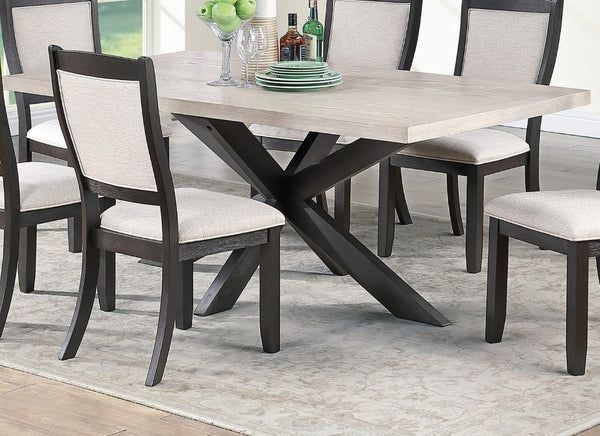 English Elm 1Pc Transitional Rectangular Dining Table Two Tone Melamine Top Sculptural Pedestal Base B011P565597