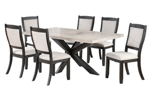 English Elm 1Pc Transitional Rectangular Dining Table Two Tone Melamine Top Sculptural Pedestal Base B011P565597