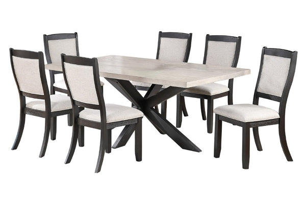 English Elm 1Pc Transitional Rectangular Dining Table Two Tone Melamine Top Sculptural Pedestal Base B011P565597
