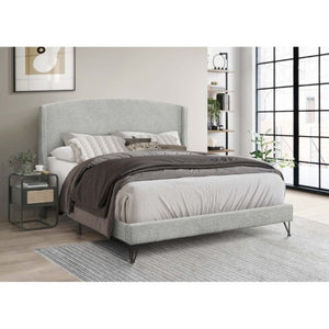 English Elm Boucle Upholstered Full Platform Bed with Sculptural Arc Wingback Headboard and Hairpin Legs Light Gray B011P565598
