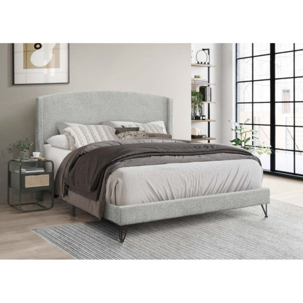 English Elm Boucle Upholstered Full Platform Bed with Sculptural Arc Wingback Headboard and Hairpin Legs Light Gray B011P565598