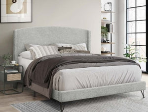 English Elm Boucle Upholstered Full Platform Bed with Sculptural Arc Wingback Headboard and Hairpin Legs Light Gray B011P565598