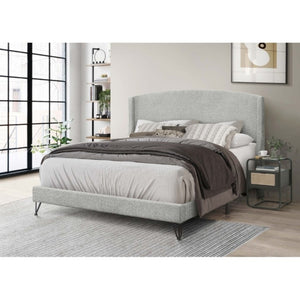 English Elm Boucle Upholstered Full Platform Bed with Sculptural Arc Wingback Headboard and Hairpin Legs Light Gray B011P565598