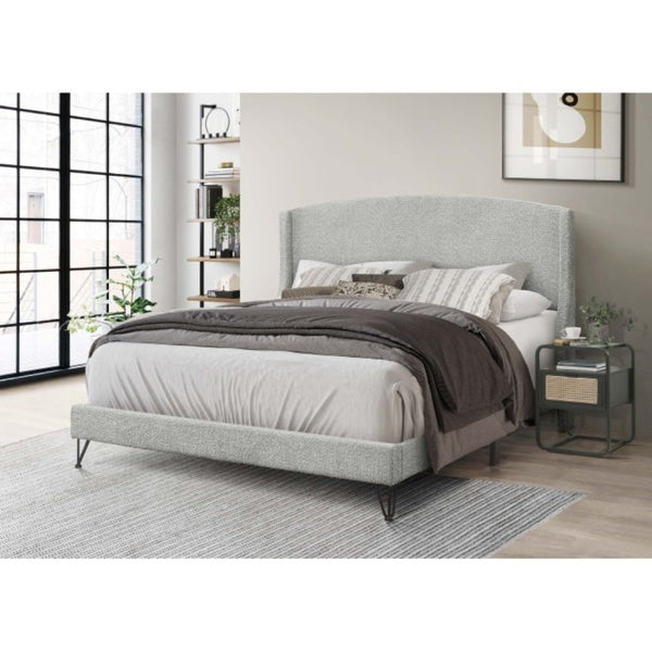 English Elm Boucle Upholstered Full Platform Bed with Sculptural Arc Wingback Headboard and Hairpin Legs Light Gray B011P565598