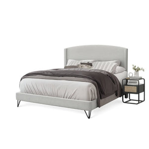 English Elm Boucle Upholstered Full Platform Bed with Sculptural Arc Wingback Headboard and Hairpin Legs Light Gray B011P565598