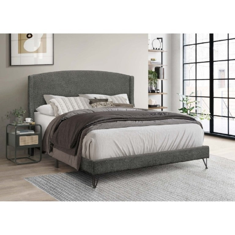 English Elm Boucle Upholstered Full Platform Bed with Sculptural Arc Wingback Headboard and Hairpin Legs Dark Gray B011P565600