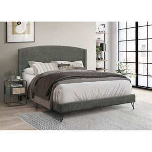 English Elm Boucle Upholstered Full Platform Bed with Sculptural Arc Wingback Headboard and Hairpin Legs Dark Gray B011P565600