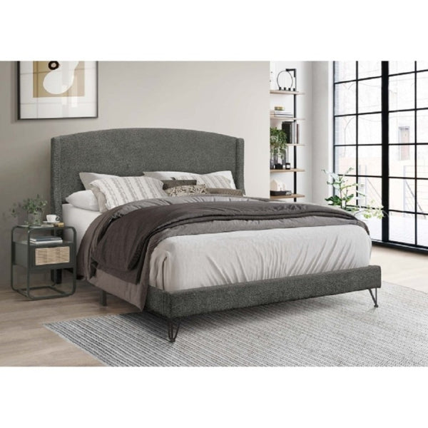 English Elm Boucle Upholstered Full Platform Bed with Sculptural Arc Wingback Headboard and Hairpin Legs Dark Gray B011P565600