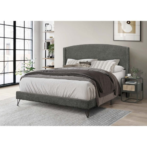 English Elm Boucle Upholstered Full Platform Bed with Sculptural Arc Wingback Headboard and Hairpin Legs Dark Gray B011P565600
