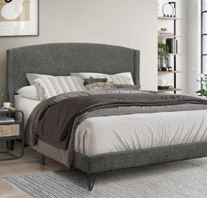 English Elm Boucle Upholstered Full Platform Bed with Sculptural Arc Wingback Headboard and Hairpin Legs Dark Gray B011P565600