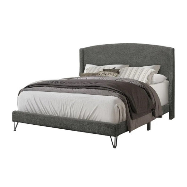 English Elm Boucle Upholstered Full Platform Bed with Sculptural Arc Wingback Headboard and Hairpin Legs Dark Gray B011P565600