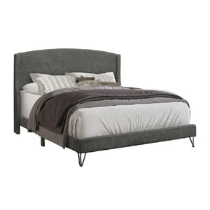 English Elm Boucle Upholstered Full Platform Bed with Sculptural Arc Wingback Headboard and Hairpin Legs Dark Gray B011P565600