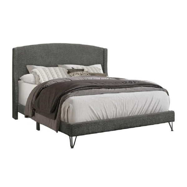 English Elm Boucle Upholstered Full Platform Bed with Sculptural Arc Wingback Headboard and Hairpin Legs Dark Gray B011P565600