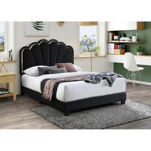 English Elm Modern Glam Full Bed Bouclé Shell Arch Headboard with Built in LED Ambient Lighting Black B011P565609