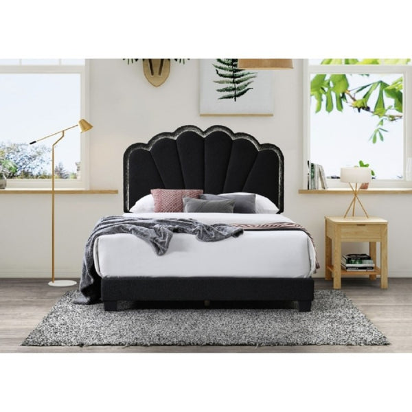 English Elm Modern Glam Full Bed Bouclé Shell Arch Headboard with Built in LED Ambient Lighting Black B011P565609