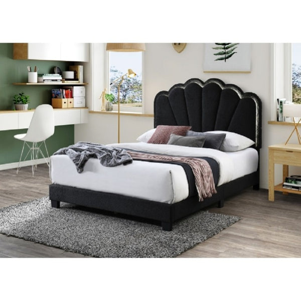 English Elm Modern Glam Full Bed Bouclé Shell Arch Headboard with Built in LED Ambient Lighting Black B011P565609