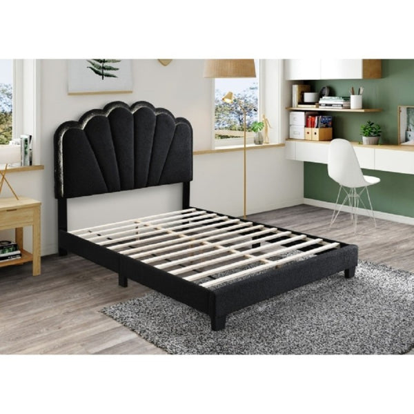 English Elm Modern Glam Full Bed Bouclé Shell Arch Headboard with Built in LED Ambient Lighting Black B011P565609