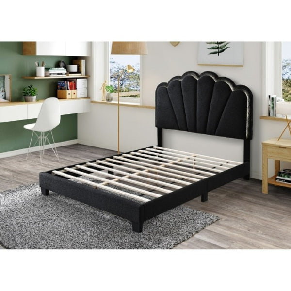 English Elm Modern Glam Full Bed Bouclé Shell Arch Headboard with Built in LED Ambient Lighting Black B011P565609