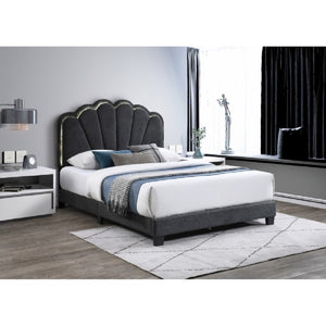 English Elm Modern Glam Full Bed Bouclé Shell Arch Headboard with Built in LED Ambient Lighting Dark Gray B011P565611